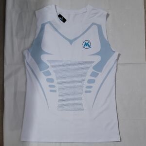 Men's White and Blue Sleeveless Shirt
